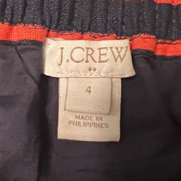 J. Crew Cotton  Linen Navy and Orange Striped Skirt Sz 4 Lined Elastic Waist - Picture 7 of 8